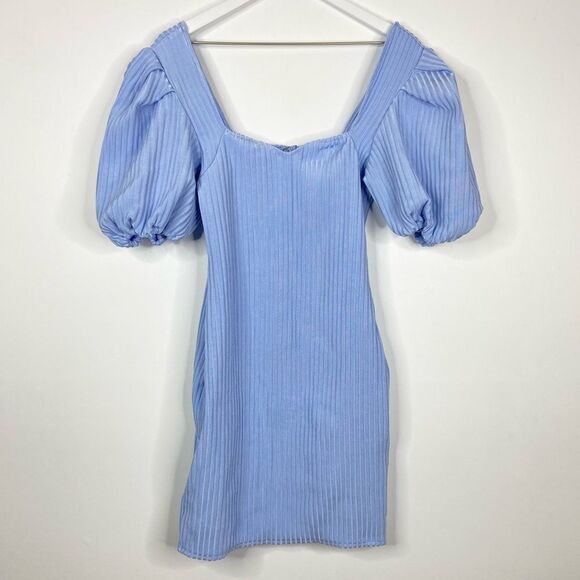 Missguided Puff Sleeve Ribbed Bandage Mini Dress Blue Size US 12 - Picture 2 of 7